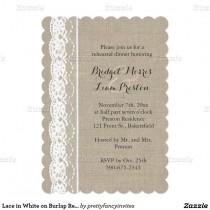 wedding photo - Lace In White On Burlap Rehearsal Dinner Invite