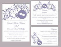 wedding photo -  DIY Wedding Invitation Template Set Editable Word File Download Printable Purple Invitation Eggplant Wedding Invitation Heart Invitation