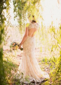 wedding photo -  Gorgeous Open Back Lace Wedding Dresses Brush/Sweep Train Lace Bridal Gown Custom Made Wedding Gown Vestidos De Noiva Online with $167.54/Piece on Gama's Store 