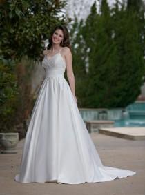 wedding photo -  Sexy V-neck Empire Waist Spaghetti Straps Invisible Zipper Satin A-line Wedding Dresses with Beadings Robe De Noces Online with $125.66/Piece on Gama's Store 