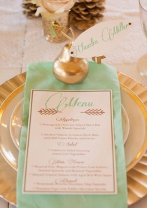 wedding photo - Gorgeous Menu And Great Place Setting Idea - Using A Piece Of Fruit To Assign A Seat