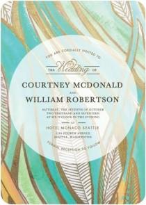 wedding photo - Fanciful Fronds - Signature White Wedding Invitations In Reef Or Baroque 