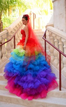 wedding photo - Ricky Lindsay Esperanza Haute Couture Rainbow Evening Gown Dress Spanish Formal Ball Runway Fashion Silk Exquisite