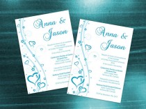 wedding photo -  DIY Printable Wedding Invitation Card Template | Editable MS Word file | 5 x 7 | Instant Download | Turquoise Blue Heart Romance