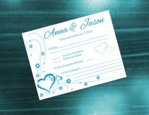 wedding photo -  DIY Printable Wedding RSVP Card Template | Editable MS Word file | 5.5 x 4.25 | Instant Download | Turquoise Blue Heart Romance