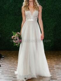 wedding photo -  A-line Tulle Floor-length Lace Wedding Dresses