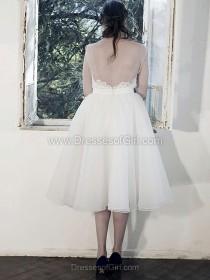 wedding photo -  Ball Gown Scoop Neck Organza Tea-length Appliques Lace Wedding Dresses