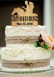 wedding photo -  Custom Wedding Cake Topper with a horse silhouette, Rustic Wedding Cake Topper, Mr and Mrs Cake Topper, Country Cake Topper, Bride and Groom