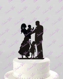 wedding photo - Wedding Cake Topper Silhouette Ethnic Family holding baby with little girl - Acrylic Cake Topper [CT65gb]