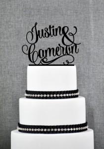 wedding photo - Wedding Cake Toppers with First Names and DATE, Unique Personalized Cake Toppers, Elegant Custom Mr and Mrs Wedding Cake Toppers - (S205)