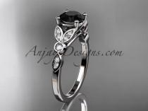 wedding photo -  14k white gold unique engagement ring, wedding ring with a Black Diamond center stone ADLR387