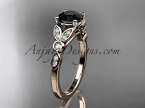 wedding photo -  14k rose gold unique engagement ring, wedding ring with a Black Diamond center stone ADLR387