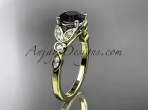 wedding photo -  14k yellow gold unique engagement ring, wedding ring with a Black Diamond center stone ADLR387
