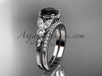 wedding photo -  14k white gold unique engagement set, wedding ring with a Black Diamond center stone ADLR387S