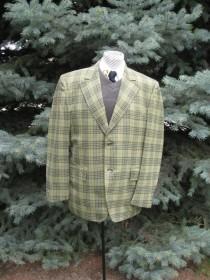 wedding photo - 1970's Mens Olive Green Plaid Retro Blazer/ Sport Coat/ Hipster/ Mid Century By Marx Haas Clothing  Size M