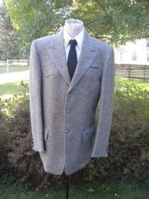 wedding photo - Vintage Men's Western Cut Lined Gray Wool Tweed Blazer/ Tweed Sport Coat/ Western  Wear By Real Sport Size 42