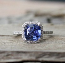 wedding photo - GIA Certified 2.36 Cts. Cushion Cornflower Blue Sapphire Diamond Engagement Ring In 14K White Gold