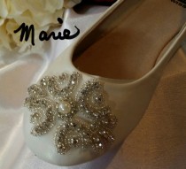 wedding photo - Bridal Wedding Shoe Flat  Ballet Slipper CELTIC DESIGN White Ivory Creme Crystals  Pearl On Sale Now, Comfortable