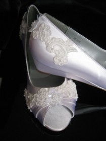 wedding photo - Wedding Shoes Wedge Shoes Bridal Wedges with Lace Dyeable Shoes Pick Your color