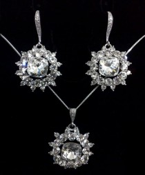 wedding photo - SALE - Crystal Bridal Jewelry Set, Geometric Earrings, Dangle Necklace, Swarovski Wedding Jewelry, ZURICH