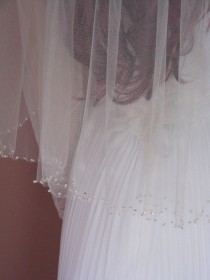 wedding photo - Pearl Beaded Wedding Veil Bridal Veil Fingertip Length, One Tier