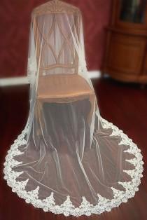 wedding photo - Alencon Lace Mantilla veil / 3m white or Ivory Handmade / Made to order stunning design