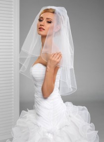 wedding photo - 2 Tier Simple Bridal Wedding Veil with cording edge in white or ivory