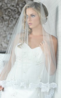 wedding photo - Ready to Wear, Zinnia Drop Veil - Eyelash Lace Veil - Bridal Veil - Wedding Veil - Double Tier Veil - Folded Mantilla Veil
