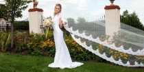 wedding photo - Wedding Veil - Cathedral Bridal Alencon Lace Mantilla Veil - Ivory, Light Ivory, White - made to order