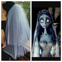 wedding photo - Custom order. Halloween party costume idea. Dead bride Halloween costume. Halloween party 2-tier white long veil. Gothic bride costume.