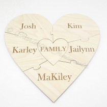 wedding photo - Custom Family Wooden Heart Puzzle - Family Unity Puzzle - Pregnancy Puzzle - Wedding Announcement Puzzle - Baby Reveal - 6 PC - Engraved
