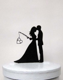 wedding photo - Personalized Wedding Cake Topper - Hooked on Love with personalized Initials