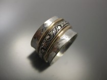 wedding photo - triple mixed metal spinner ring, spinner ring, sterling silver, silver ring, worry ring, fidget ring