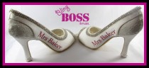 wedding photo - Rhinestone Bridal heels. Custom peep toe shoes for the bride to Bling out her wedding. Personalized fuchsia or any color for new last name