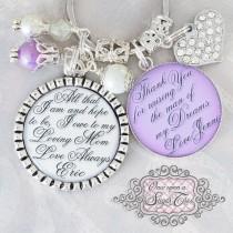 wedding photo - PERSONALIZED Mother of the GROOM Gift, WEDDING Keychain (or necklace) Inspirational Quote, Gift from Bride, Gift from Groom, Purple White