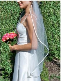 wedding photo - ON SALE, Fingertip Veil Ribbon Edge, Single Layer, 1 Tier, Satin Ribbon Edge Any Color