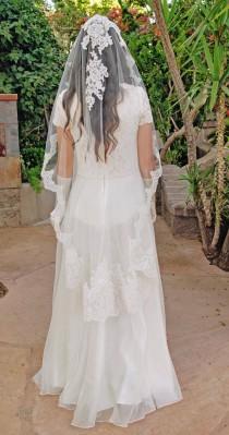 wedding photo - Wedding Veil - Alencon Lace Mantilla Wedding Veil - Spanish Style Veil - Bridal Veil - Valletta