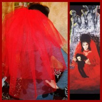 wedding photo - Halloween party Veil 3-tier red, Halloween costume idea. Lydia Deetz halloween costume veil. Bachelorette veil, long length. Halloween night
