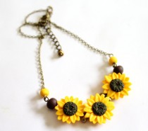 wedding photo -  Trio Sunflower Necklace - Sunflower Jewelry - Gifts - Yellow Sunflower Bridesmaid, Necklace, Bridesmaid Jewelry