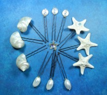 wedding photo - Starfish Seashell  Pearly Hairpins - Mermaid's  Pearly Bridal  Treasure