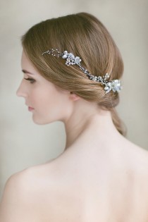 wedding photo - Wedding Pearl Hair Comb ,Bridal Hair Comb ,Pearl Hair Vine ,Wedding Bridal Hair Accessories, Opal Accented Floral Bun Wrap