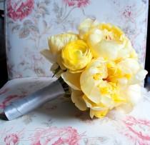 wedding photo - Wedding Bouquet Yellow Peony Wedding Bouquet - Yellow Peony And Ranunculus Bridal Bouquet