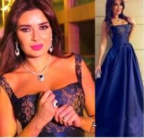 wedding photo - Elegant Lace Evening Dresses 2015 Strap Arabic A-Line Blue Sweep Sleeveless Floor Length Cheap Formal Prom Long Party Gowns Plus Size Online with $99.18/Piece on Hjklp88's Store 