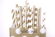 wedding photo - Gold Paper Straws for Weddings Showers or Special Occasion -Gold Straws -Gold Damask, Gold Polkadot Metallic Gold, Gold Wedding Decor *Gold