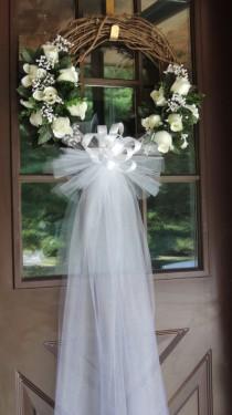 wedding photo - White Rose Wedding Door Wreath, Grapevine Wreath