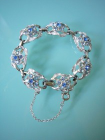 wedding photo -  BLUE RHINESTONE Bracelet, Coro Jewelry, Blue and Silver, Vintage Cuff, Small Bracelet, Bridal Jewelry, Wedding Accessories, Diamante, Blue