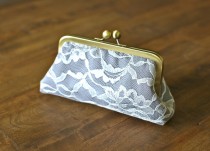 wedding photo - Ivory Lace Clutches with Charcoal Gray