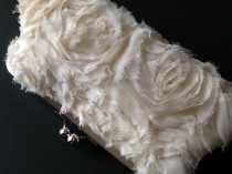 wedding photo - SALE - Frayed Chiffon Rosette Ivory Clutch - was 59.00