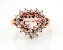 wedding photo - Natural Heart Shape  Morganite Solid 14K Rose Gold Diamond engagement Ring