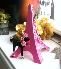 wedding photo - 3D Eiffel Tower Table Centerpiece - Cake Topper - Bright Pink Tower with Poodle Accent - Decoration - Shower - Birthday FULLY ASSEMBLED